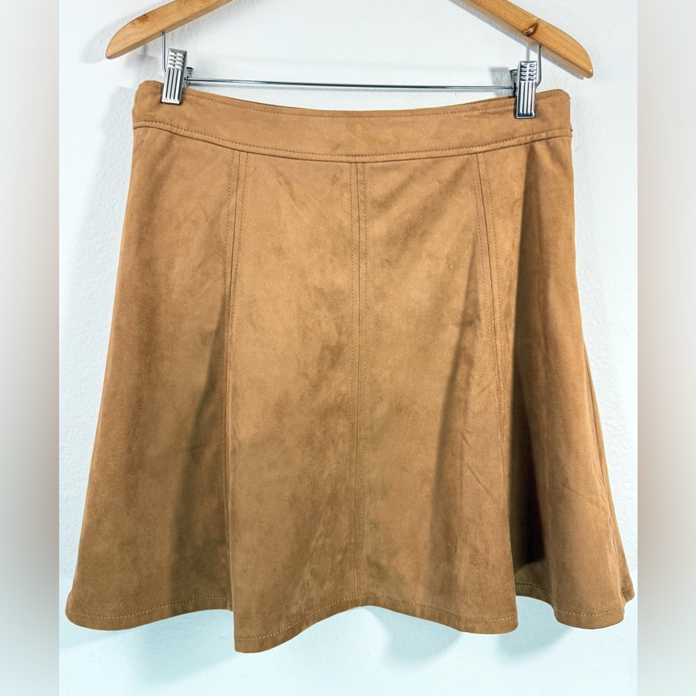 LOFT Faux Suede A-Line Mini Skirt Camel Tan Brown Size 6 NWT - Picture 3 of 9